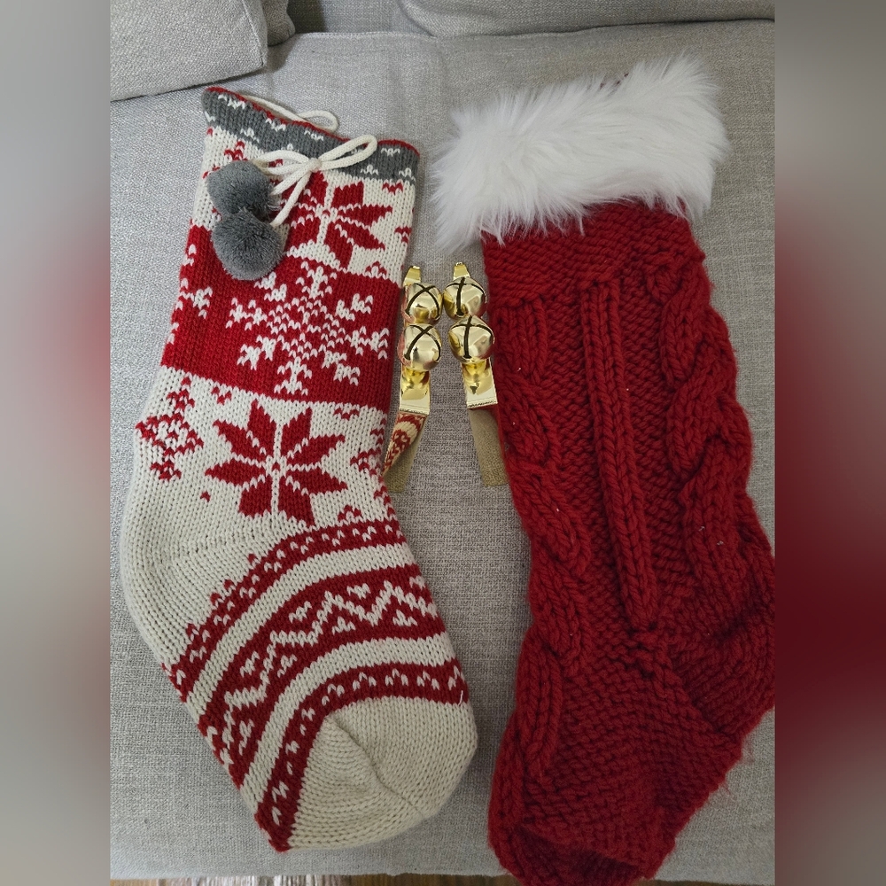 Red and White Knit Christmas Stockings